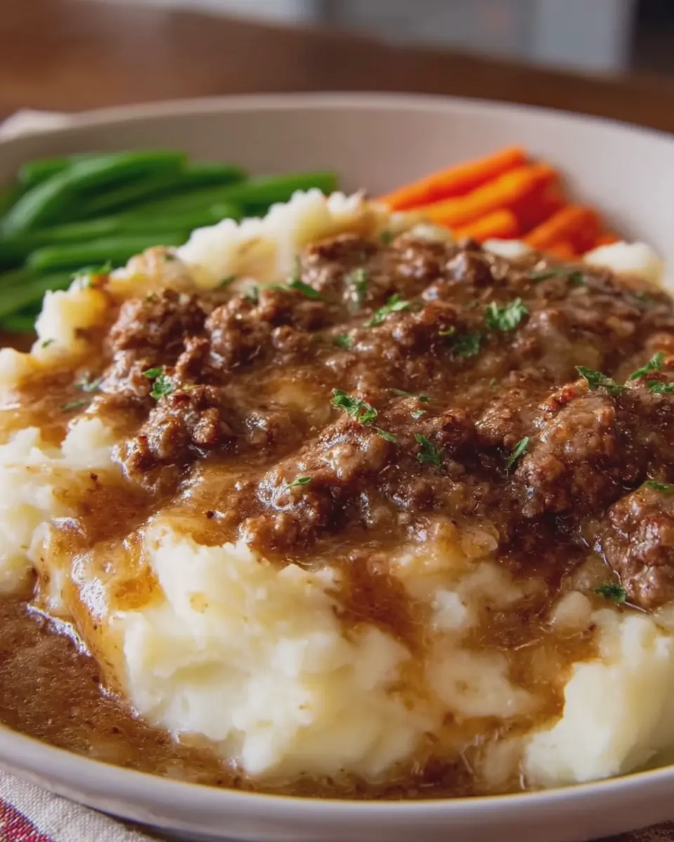 Ground Beef and Gravy: Comforting Delight Over Mashed Potatoes