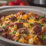 Slow Cooker Beef Sausage and Cheesy Potato Casserole