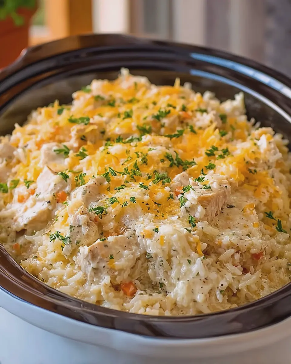 Crock Pot Creamy Chicken and Rice Casserole with Turkey Bacon Delight
