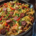 Cabbage and Smoked Beef Sausage Skillet